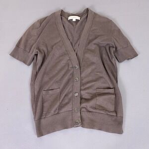LOFT  Cardigan Sweater Women's Large Brown Pima Cotton Short Sleeve Button Up